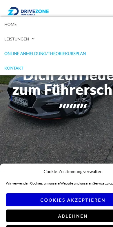Fahrschule DriveZone – Mobil-Ansicht